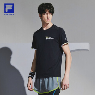 FILA ATHLETICS 斐乐男子短袖T恤2020夏新款专业运动跑步速干T恤 深黑-BK 170/92A/M