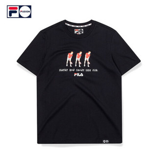 FILA FUSION 斐乐 艺术家联名奥运系列  2020夏秋潮牌情侣短袖T恤 深黑-BK 185/104A/XXL