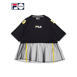 FILA FUSION 斐乐 女子短袖T 2020夏季新款街头潮流ins带网纱T恤 深黑-BK（宽松版型，建议拍小一码） 165/84A/M