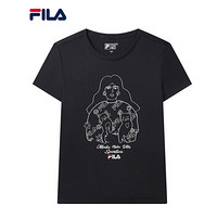 FILA 斐乐官方 女子短袖T恤 2020夏秋新款时尚休闲插画棉质半袖服 传奇蓝-NV 170/88A/L