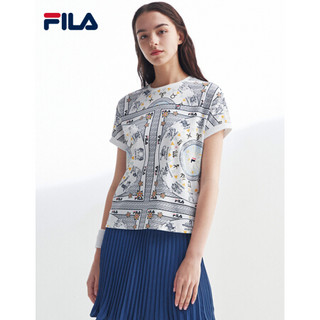 FILA 斐乐官方女子短袖T恤2020夏季新款时尚宽松棉质休闲服半袖 满印-PU 175/92A/XL