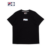 FILA FUSION 斐乐女子短袖T恤2020夏季新款印花潮牌棉质半袖服 深黑-BK 165/84A/M