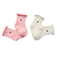 棉花堂 婴儿袜子秋冬新品纯棉新生儿童毛巾袜男女宝宝地板袜棉袜MHT3022(两双装) 奶咖、婴儿粉组一 袜底长9.5cm(0-6个月)