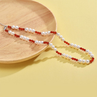 京润 绮丽淡水珍珠项链白色近圆形珍珠配红玛瑙珍珠项链女 8-9mm 43cm+3cm