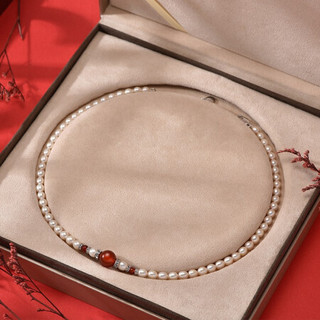 京润 宁心配红玛瑙淡水珍珠项链米形简单时尚珠宝女 5-6mm 40cm+3cm