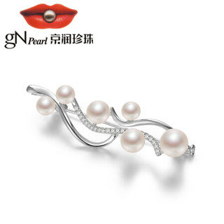 京润 流年 爱上超模同款  圆形 S925银镶淡水珍珠胸针 宽4.6cm