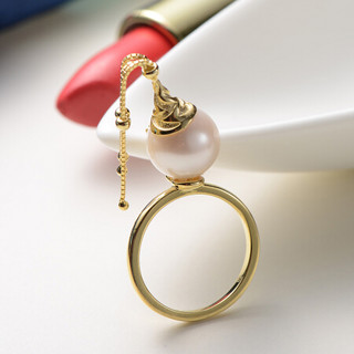 京润 圣诞雪人 10-11mm圆形 S925银镶白色淡水珍珠戒指女戒 圣诞系列 15#