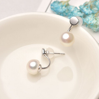 京润耳钉尚趣银镶白色强光淡水珍珠耳环耳饰一款两戴 7-8mm 一款两戴