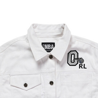 NBA STYLE潮流服饰 魔术队 衬衫领白色刺绣运动休闲牛仔外套 白色 F