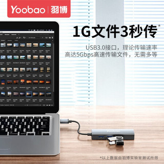 羽博Type-C扩展坞转百兆有线网卡转换器USB3口HUB集线器转换头 Type-C转百兆网卡+3.0HUB 深空灰