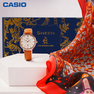 卡西欧（CASIO）SHEENxPIG CHIKEN&COW合作款丝巾礼盒 礼物礼品送女士腕表 手表 SHE-4534PGL-7AUDFS+狐狸丝巾