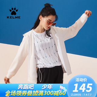 KELME/卡尔美 2020夏季竖条纹短袖T恤女字母下摆可调节休闲上衣女 黑色 XL/170