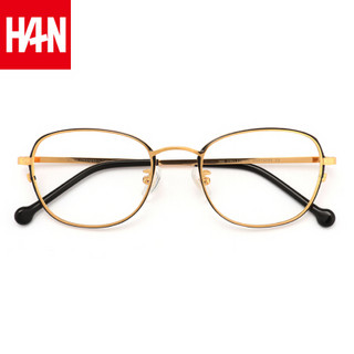 汉（HAN）椭圆金属板材眼镜架椭圆框眼睛框架女防辐射眼镜配近视有度数  41008 黑金 配1.60非球面防蓝光镜片(200-600度)