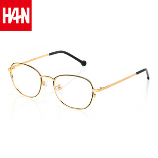 汉（HAN）椭圆金属板材眼镜架椭圆框眼睛框架女防辐射眼镜配近视有度数  41008 黑金 配1.60非球面防蓝光镜片(200-600度)