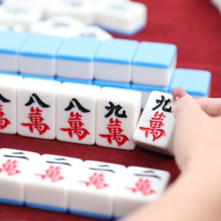 尚客诚品家用中号大号40/42/44麻将牌手搓麻将子象牙色白玉色包含桌布 竹丝 蓝42mm+桌布+软包