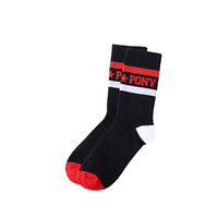 PONY中袜波尼男女运动袜2020时尚透气休闲袜子03U3AI31 黑色