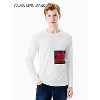 CK JEANS 经典款 男士纯棉Logo简约休闲长袖T恤 J313541 112-白色 M