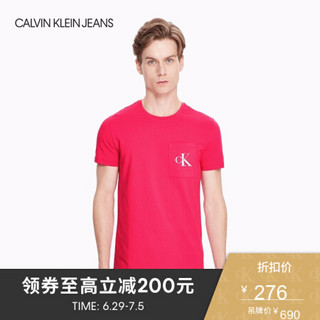 CK JEANS   春夏 男装 经典Logo印花圆领短袖T恤潮 J312162 504-玫红色 L