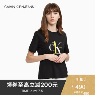 CK JEANS 2020春夏款女装 纯棉圆领短袖T恤J214403 BAE-黑色 XS