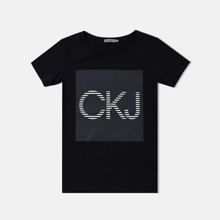 CK JEANS 经典款 女士Logo撞色条纹印花短袖T恤 J210833 112-白色 S