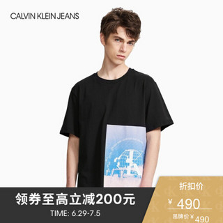 CK JEANS 2020春夏款男装 圆领短袖纯棉T恤J316574 BAE-黑色 L