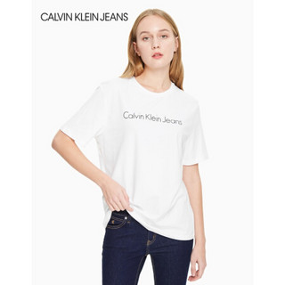 CK JEANS 2020春夏款 女装Logo休闲圆领短袖T恤J213893 YAF-白色 M