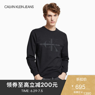 CK JEANS 2020春夏款男装 纯棉刺绣LOGO时尚圆领卫衣J314248 BAE-黑色 S