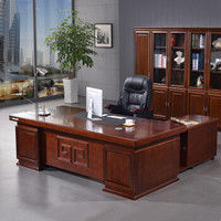 中伟办公家具老板桌总裁桌大班台办公桌油漆实木贴皮经理桌2米+6门书柜 +老板椅