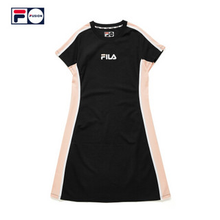 FILA FUSION 斐乐女子连衣裙2020夏季街头撞色拼接连衣裙女裙 深黑-BK 165/84A/M