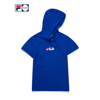 FILA FUSION 斐乐女子潮流连帽短袖卫衣 2020夏季新款针织上衣 稠蓝-DB 175/92A/XL