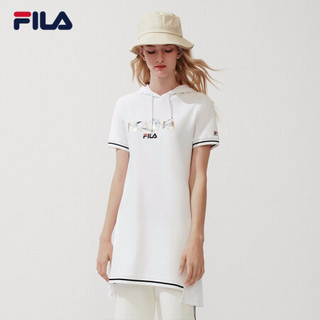 FILA 斐乐官方 女子连衣裙 2020春季新款运动针织连帽连衣裙女 标准白-WT 170/88A/L