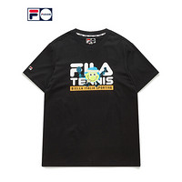 FILA FUSION 斐乐 男子短T2020夏季时尚新款潮流针织LOGO短袖衫 深黑-BK 175/96A/L