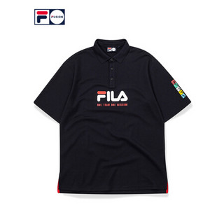 FILA FUSION 斐乐 男子POLO衫2020秋季新款时尚潮流LOGO短袖衫男 深黑-BK（宽松版型，建议拍小一码） 165/88A/S