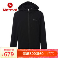 Marmot/土拨鼠20春夏新款柔软保暖休闲开衫带帽抓绒衣女户外 曜石黑001 XS 欧码偏大