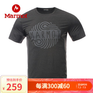 Marmot/土拨鼠20春夏运动印花吸湿排汗棉感速干短袖T恤男户外 灰黑1204(44191) XL 欧码偏大