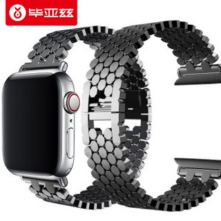 毕亚兹 苹果手表表带 iwatch金属表链 适用apple watch5 iwatch1/2/3/4代手表金属表带 42/44mm-BD7黑色