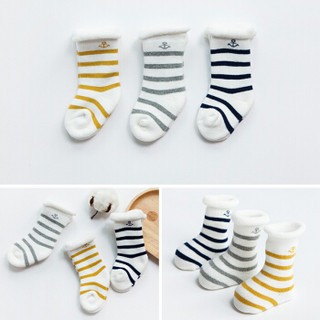 馨颂婴儿袜子三双装宝宝春秋袜子套装 黄色+灰色+藏蓝 12-14(S)(0-6个月)