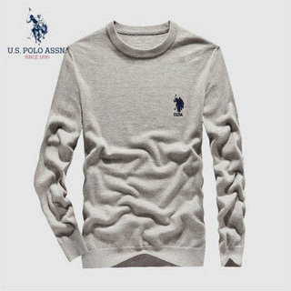 U.S.POLO ASSN. 羊毛衫男 2019秋季新品商务休闲圆领套头纯色带刺绣修身毛衣打底上衣  6194115108 云驼色 50