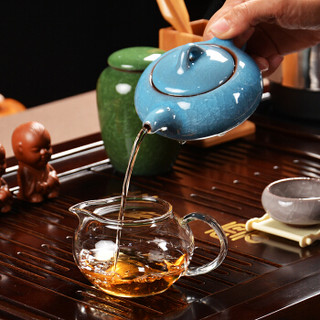 尚帝（shangdi）整套茶具冰裂套装陶瓷功夫茶具开片茶壶实木茶盘四合一 杯架祥云多彩冰裂玻璃套装