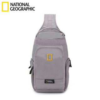 国家地理National Geographic胸包男士单肩包斜跨包斜挎多功能运动腰包潮 银灰色