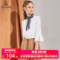 ELAND秋装通勤韩版荷叶边减龄显瘦直筒白衬衫女EEBW83704S