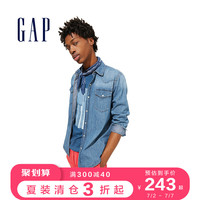 Gap男装翻领长袖牛仔衬衫春225678 潮流上衣男士时尚休闲衬衣