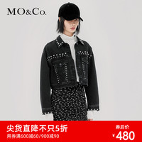 MOCO春秋短款铆钉黑色牛仔外套70年代牛仔服MA183JKT401摩安珂