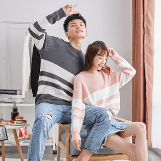 唐狮 TONLION新款冬情侣毛衣男女圆领韩版学生毛衫宽松拼接针织衫毛线