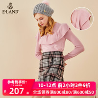 ELAND针织衫女拼接荷叶斗篷边修身打底衫毛衣EEKW84919N