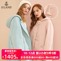 ELAND秋冬新款英伦风学院风格纹连帽呢子大衣女EEJW94TH3M