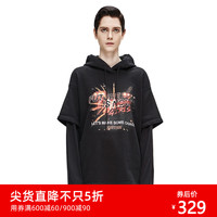 MOCO冬季新品摇滚图案印花连帽中性男友风卫衣MA184SWS203 摩安珂