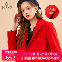 ELAND冬季韩版简约毛球装饰羊毛大衣外套女EEJW84T22N