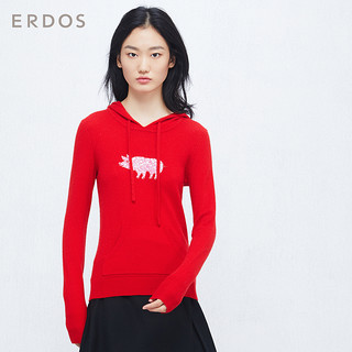 ERDOS 连帽装饰动物图案提花女针织衫修身版型羊绒衫