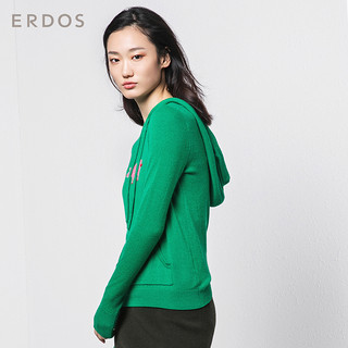 ERDOS 连帽装饰动物图案提花女针织衫修身版型羊绒衫